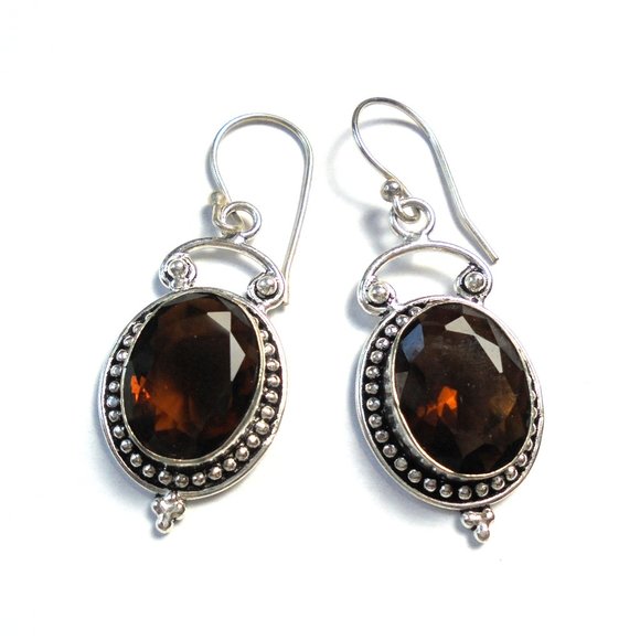 Vintage Earrings Smoky Quartz 925 Sterling Silver jewelry - Picture 2 of 7